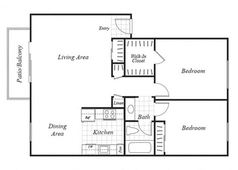 two bedroom one bathroom floor plan at baycliff